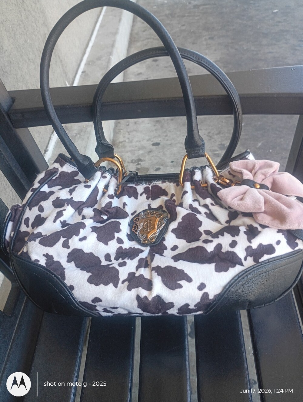 Juicy Couture Romance Cow Print Satchel with Pink Bow Charm